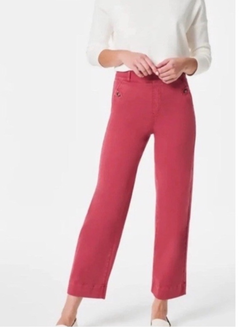 Spanx Stretch Twill Cropped Wide Leg Pants - Wild Rose - Petite XL